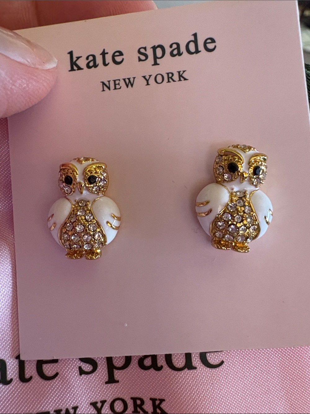 kate spade white & gold owl stud earrings